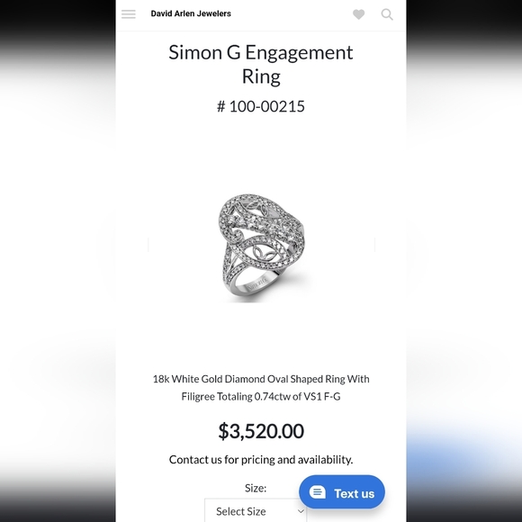 Simon G. 18k White Gold Diamond Oval Shaped Ring With Filigree Totaling 0.74ctw - Picture 11 of 14